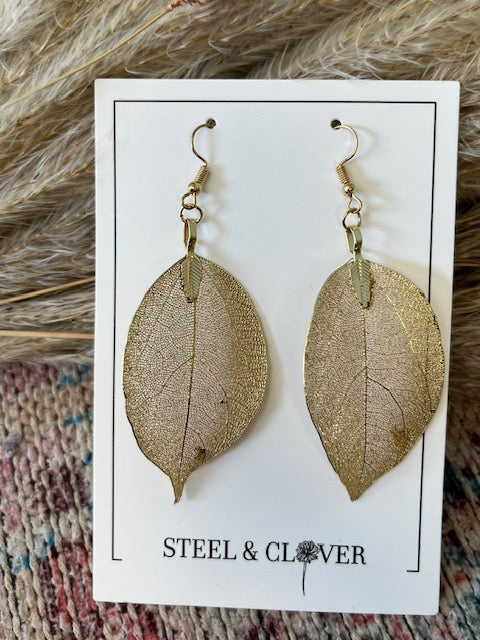 Gold Real Leaf Earrings